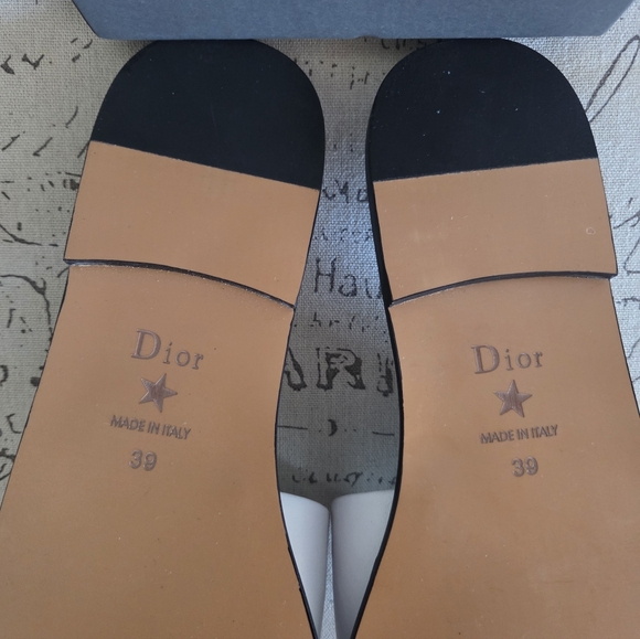 Dior Evolution White Leather Slide Flat Sandals Silver Metal Logo Size 8.5 - Picture 12 of 15